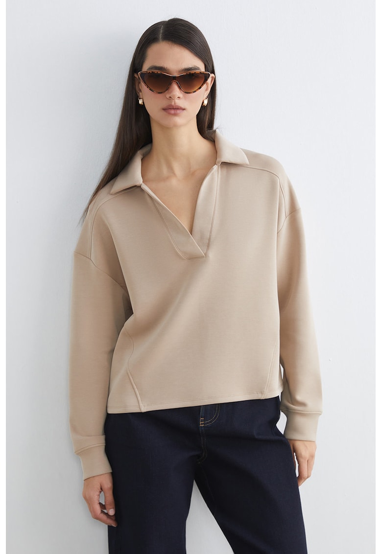 Bluza de trening cu croiala lejera si maneci cazute - Bej inchis