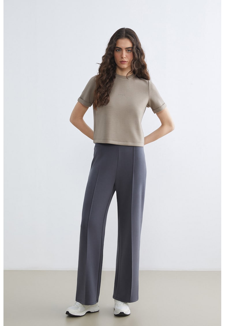 Pantaloni cu croiala ampla - talie elastica si cusaturii decorative - Gri antracit