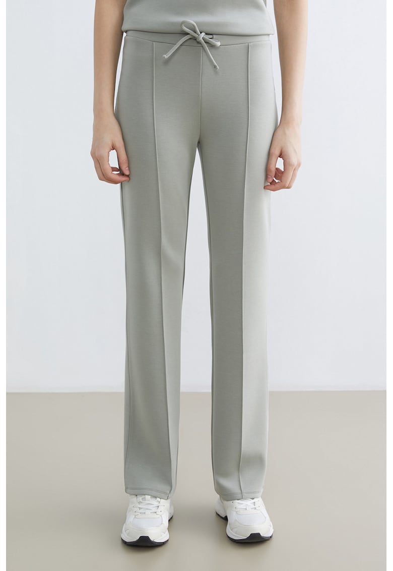 Pantaloni drepti cu cusaturii decorative - Gri