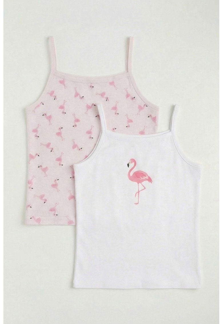 Set de top-uri din bumbac - 2 piese - Alb/Roz pastel