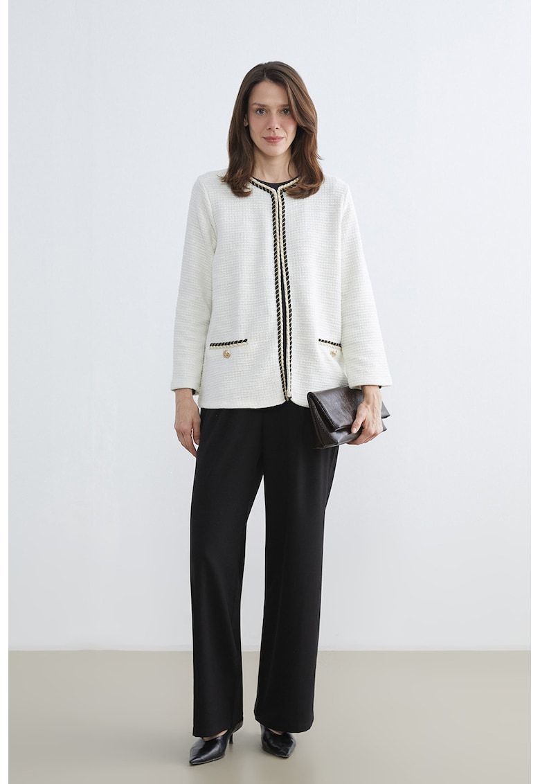 Cardigan cu aspect texturat - fara inchidere - Alb fildes/Negru