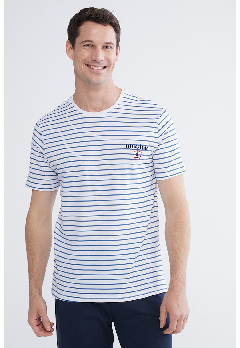 Pijama din bumbac cu imprimeu - Alb/Albastru ultramarin