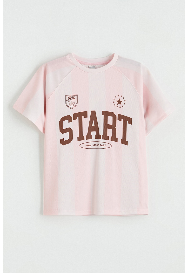 Tricou cu maneci raglan si imprimeu - Maro/Roz pastel
