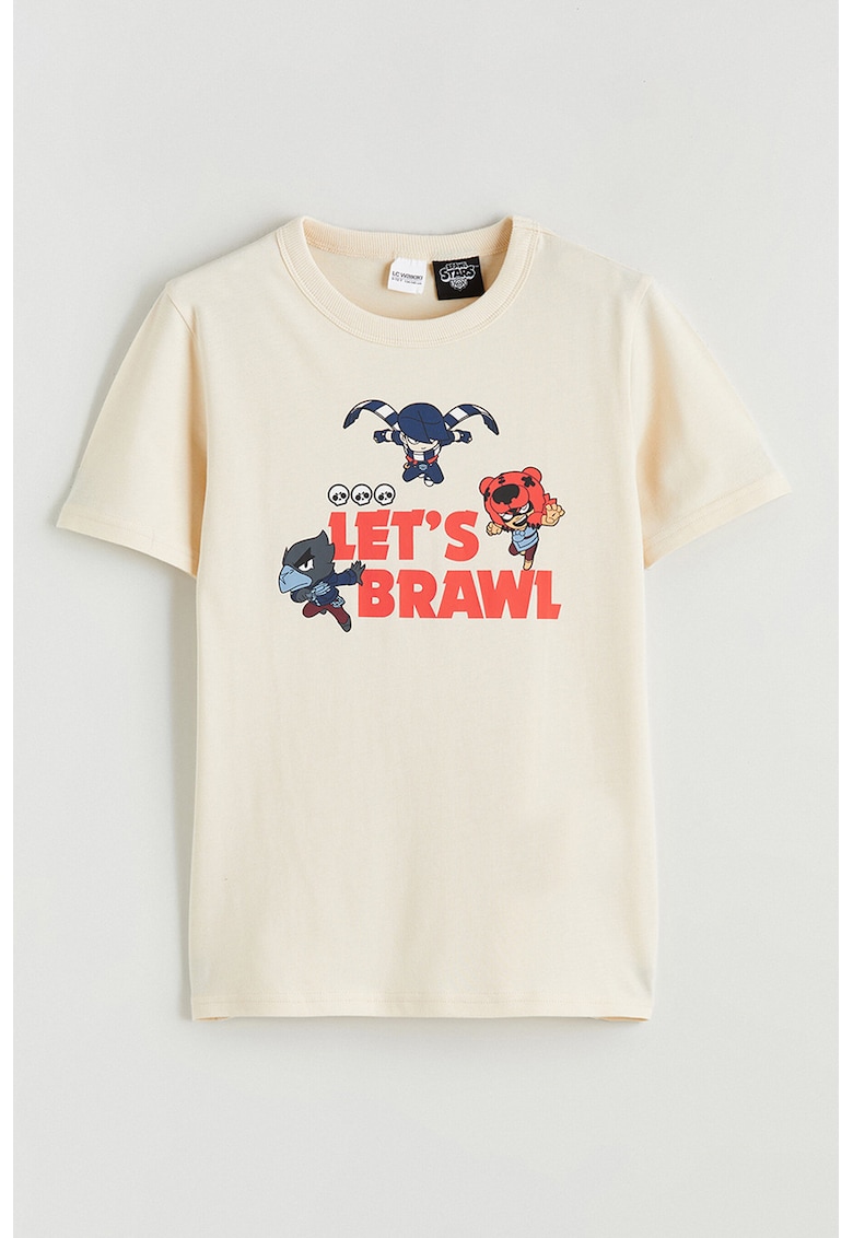 Tricou polo cu imprimeu desene animate - Bej/Rosu corai