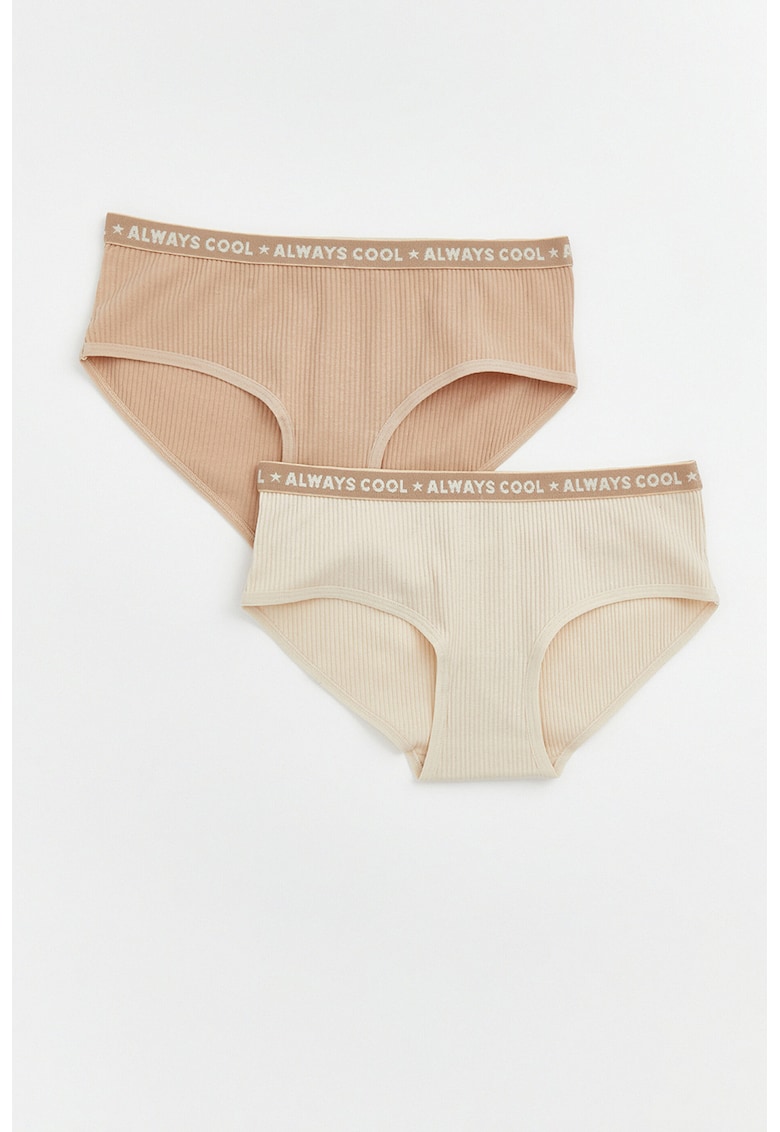 Set de chiloti hipster cu striatii - 2 perechi - Bej/Portocaliu persan