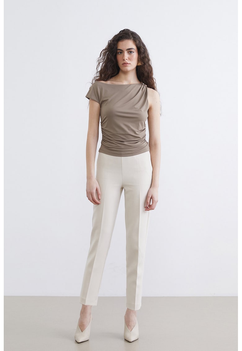 Bluza asimetrica cu detaliu metalic - Maro taupe