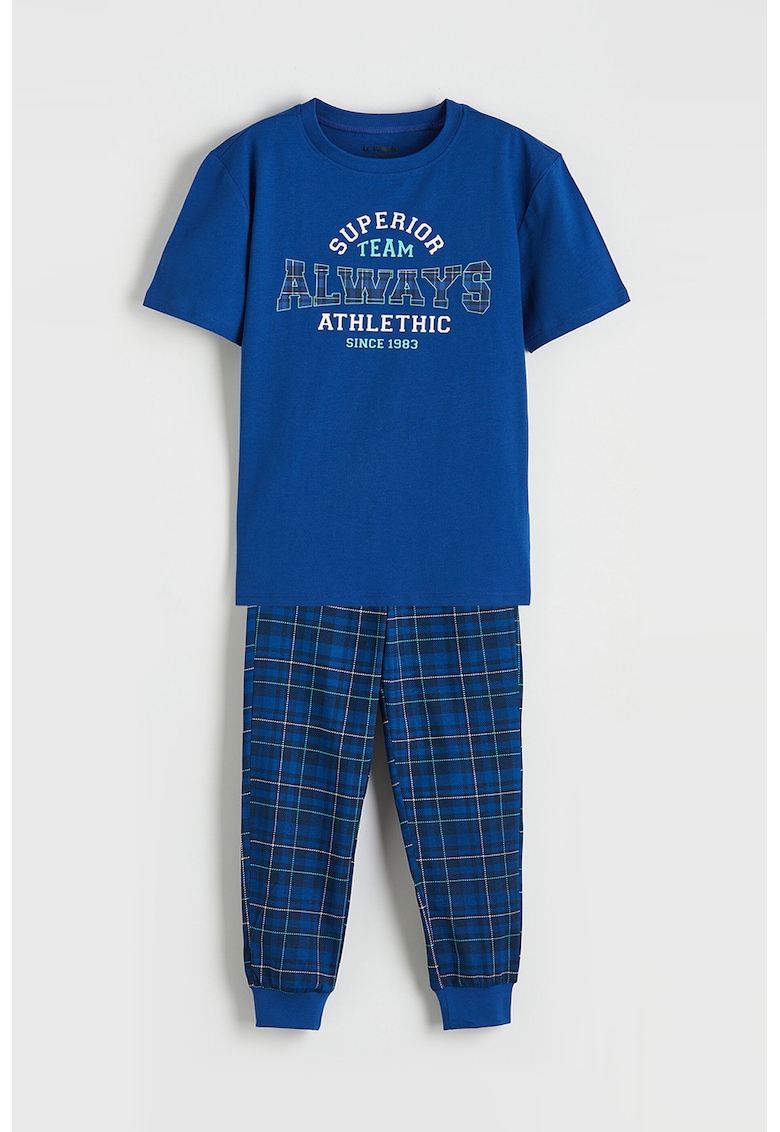 Pijama regular-fit din bumbac - Alb/Albastru royal