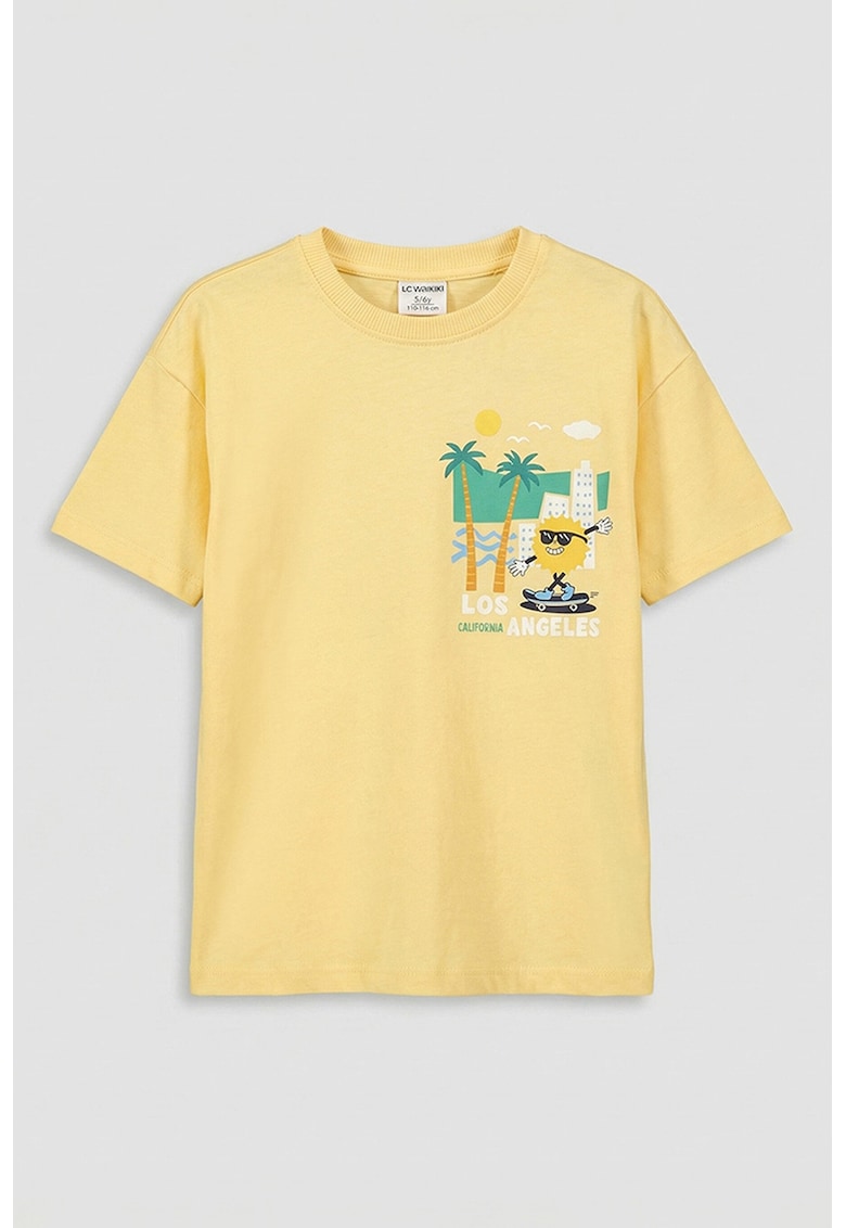 Tricou din bumbac cu imprimeu grafic - Portocaliu deschis/Albastru