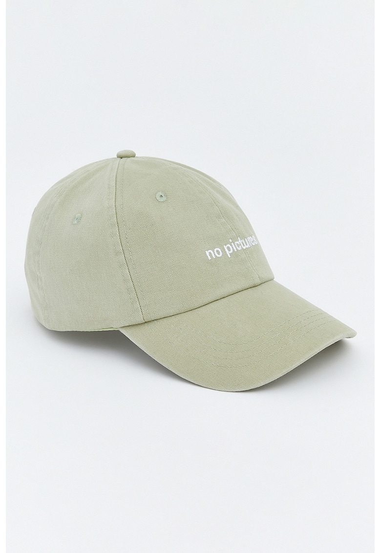 Sapca ajustabila cu broderie text - Alb/Verde masliniu pal