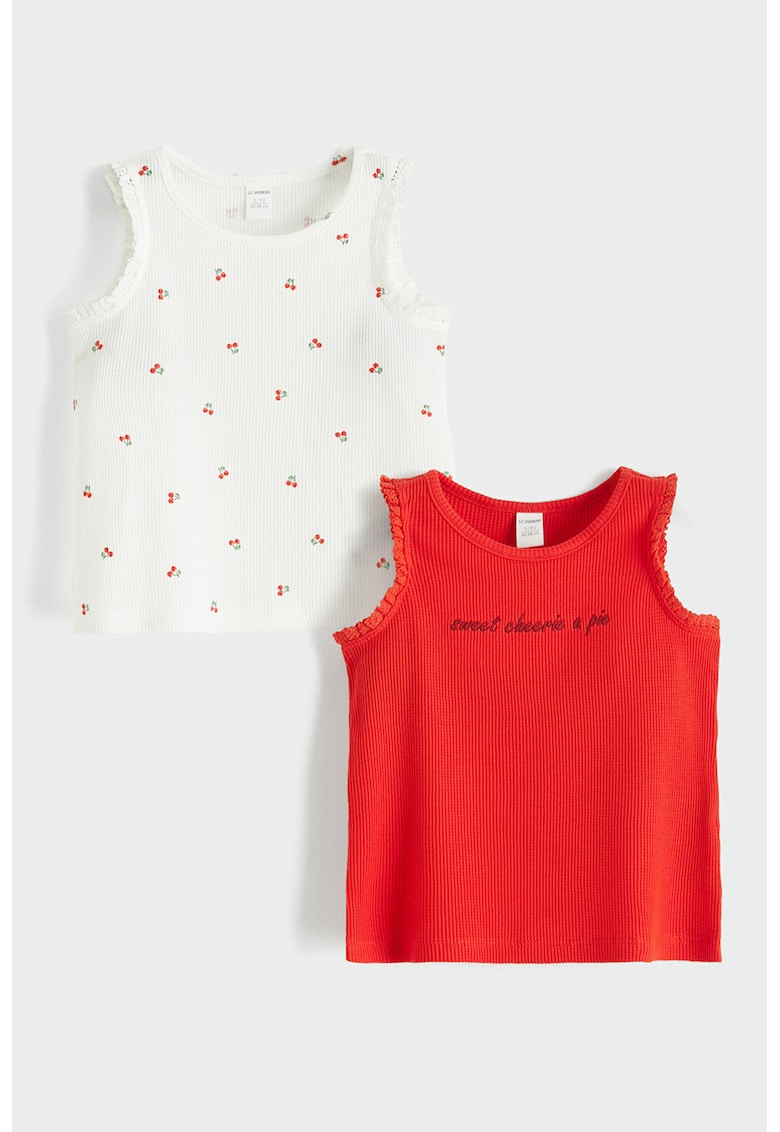 Set de top-uri striate - 2 piese - Alb/Rosu vermillion