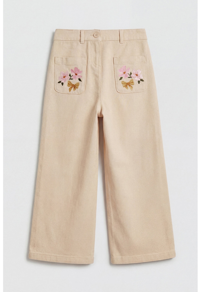 Blugi cu croiala ampla si broderii florale - Galben vanilie