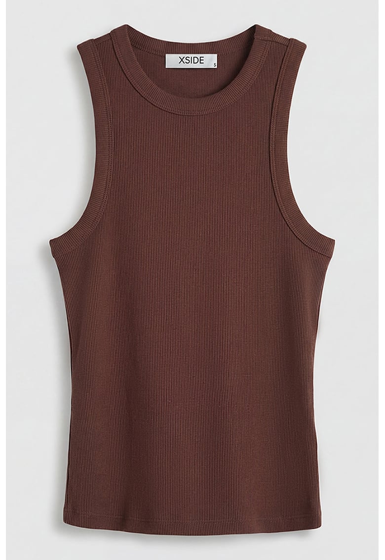 Top striat din amestec de bumbac - Maro