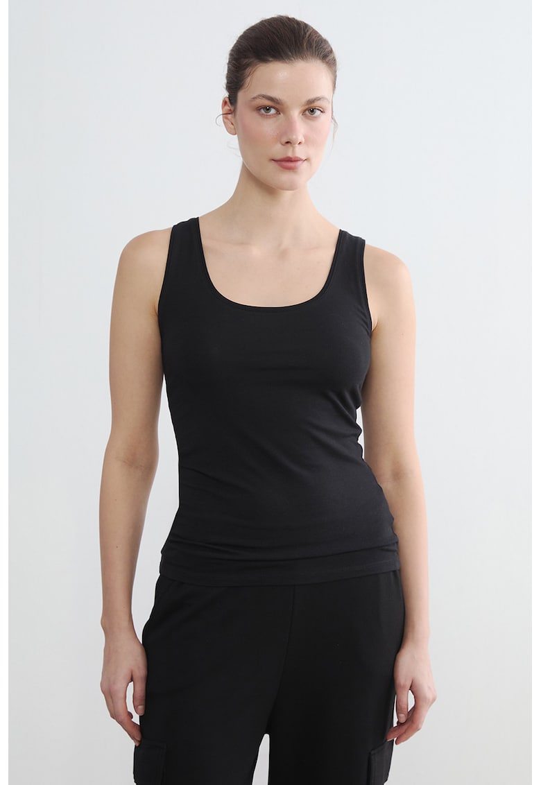 Top slim fit cu decolteu rotund - Negru