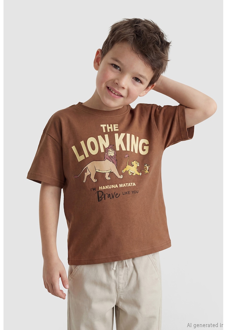 Tricou din bumbac cu imprimeu Lion King - Maro camel/Maro Siena