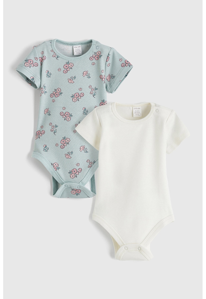 Set de body-uri din bumbac - 2 piese - Alb/Roz pastel/Verde pal