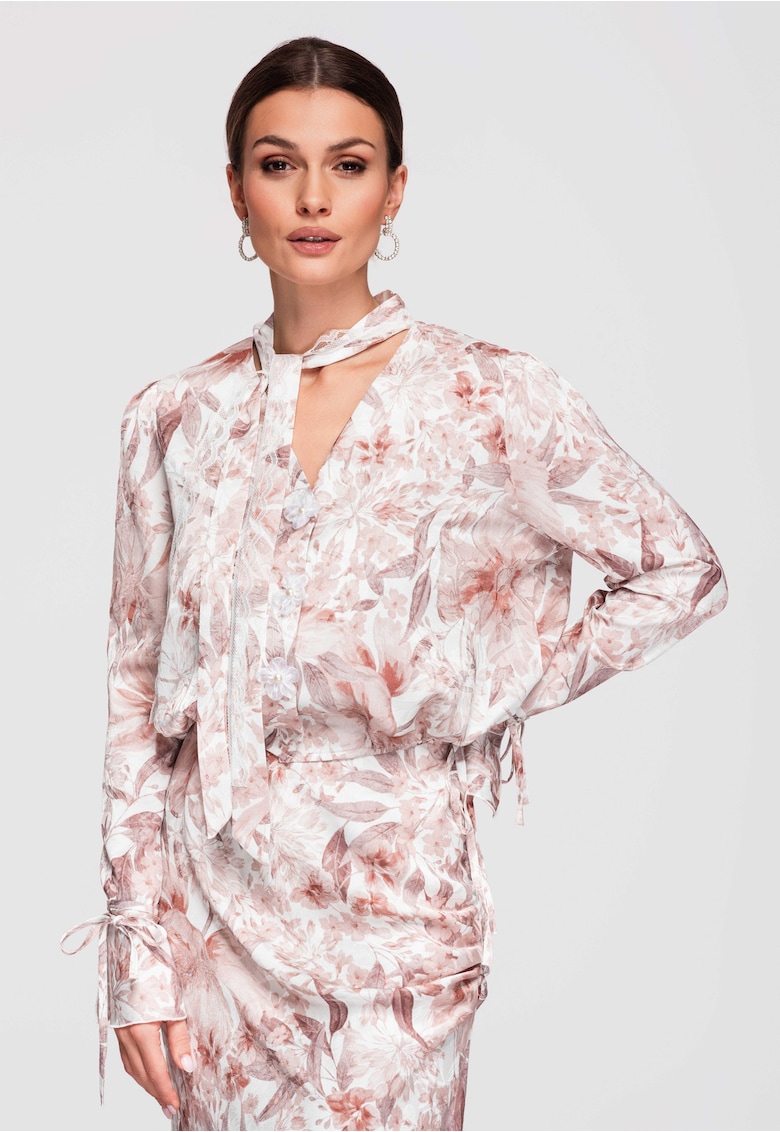 Camasa model floral OW-SH-E0033 - Maro taupe