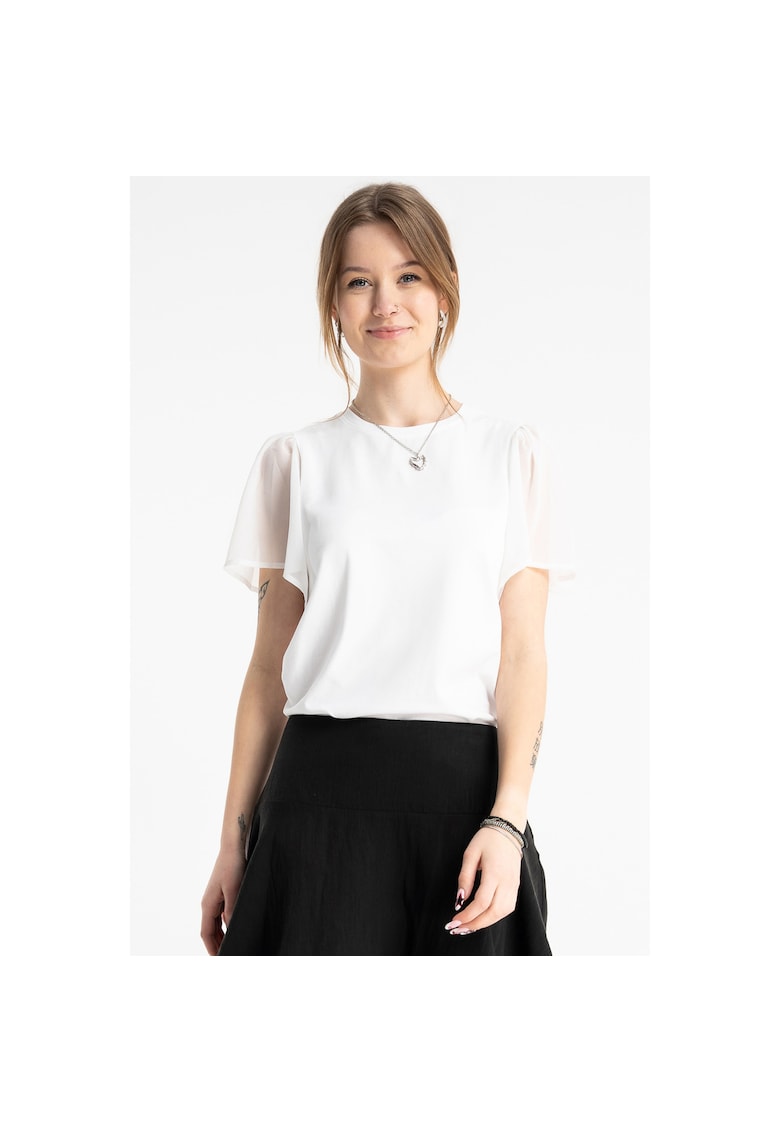 Tricou cu maneci semi-transparente cu volane -