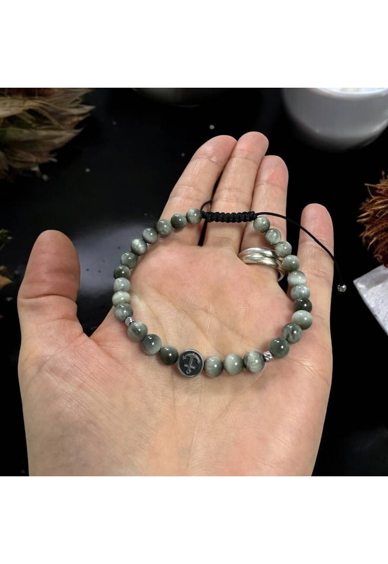 Bratara barbati cu snur Creon din cristale Hawk Eye(Ochi de Soim) cu accesorii din inox