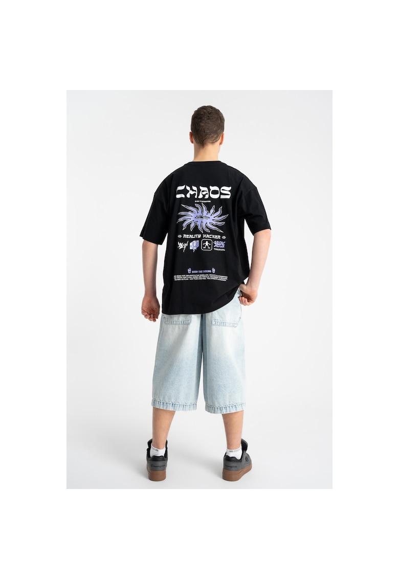 Tricou supradimensionat cu imprimeu si maneci cazute