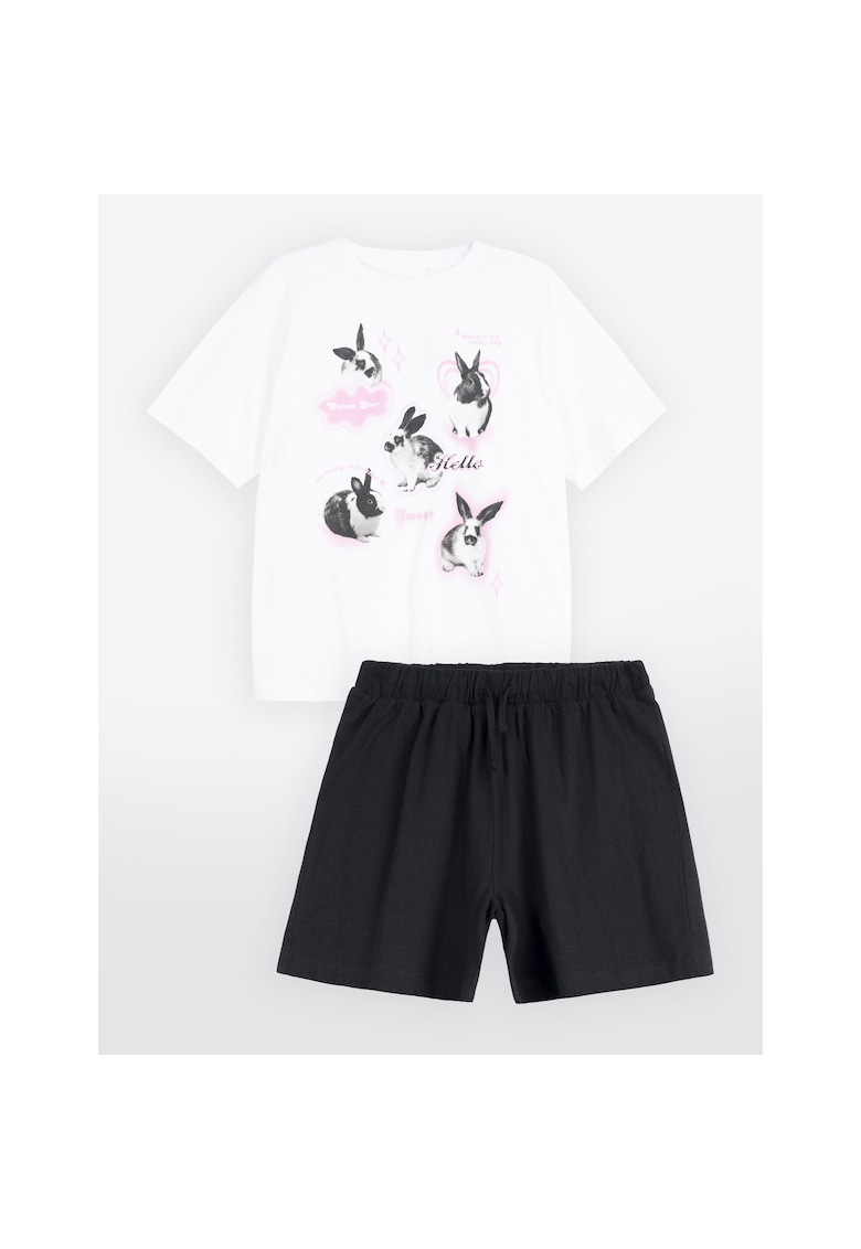Pijama scurta din bumbac cu imprimeu cu iepurasi