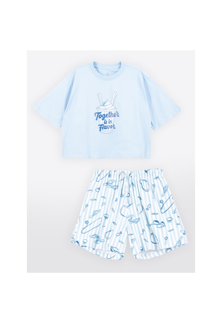 Pijama scurta din bumbac cu model grafic