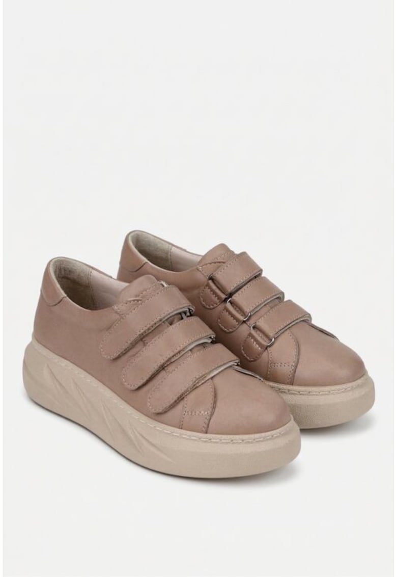 Pantofi dama taupe din piele naturala cu inchidere velcro