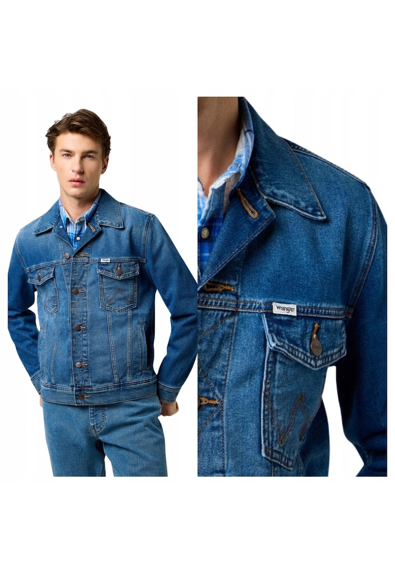 Jacheta Barbati - Denim Jacket - Regular Fit - Maneca Lunga - Cu Guler - Design Clasic - Denim Aspect - Bumbac - M INTL - Albastru