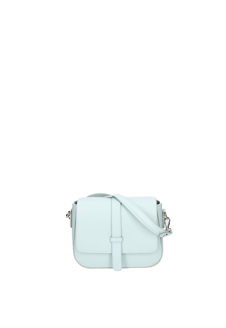 Geanta crossbody din piele cu clapa - Albastru glaciar
