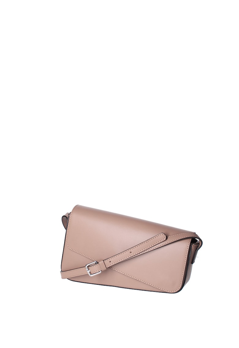 Geanta crossbody din piele cu clapa - Maro taupe