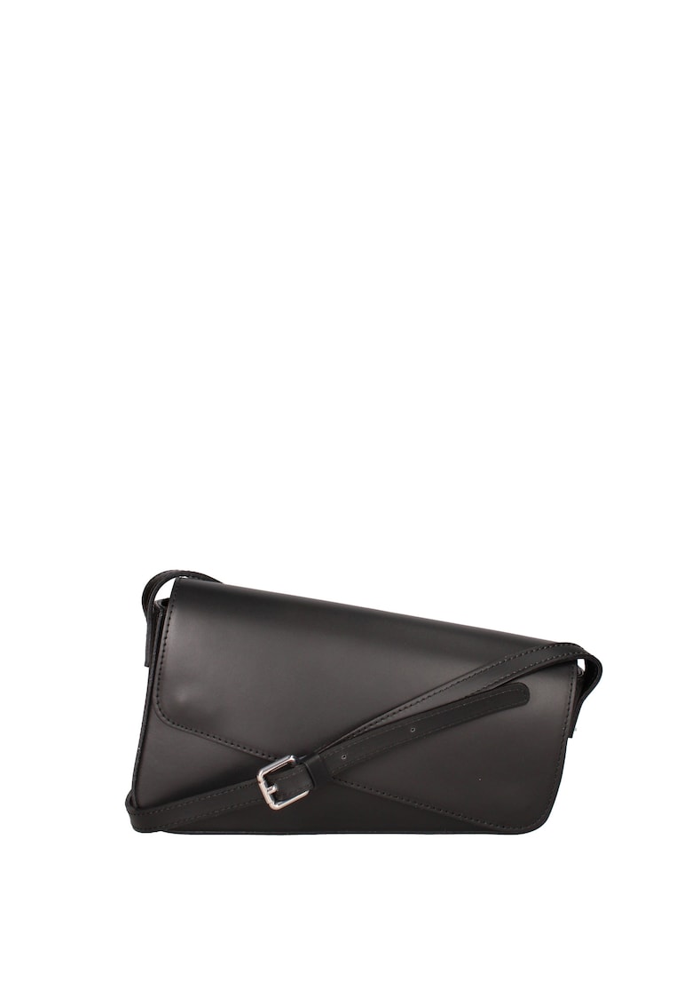 Geanta crossbody din piele cu clapa - Negru