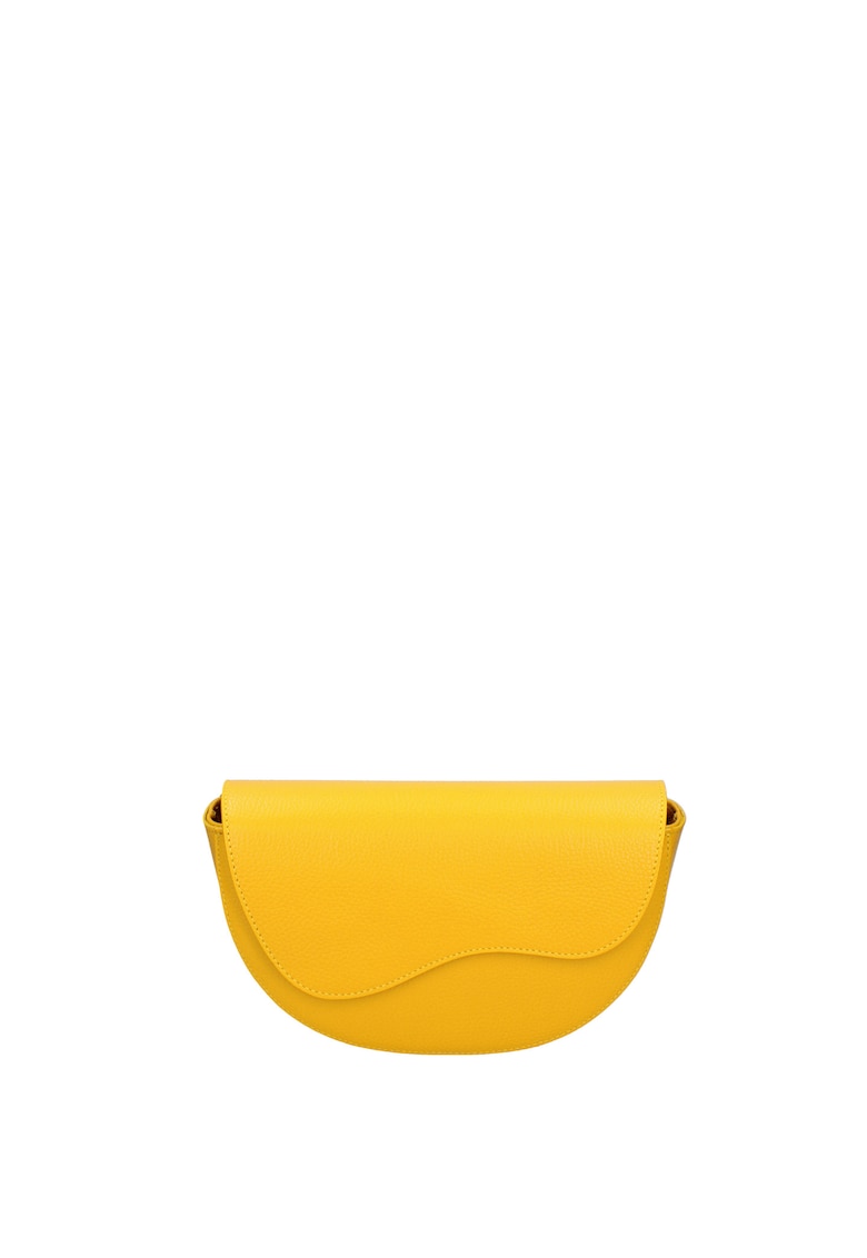 Geanta crossbody din piele cu clapa si bareta detasabila - Galben
