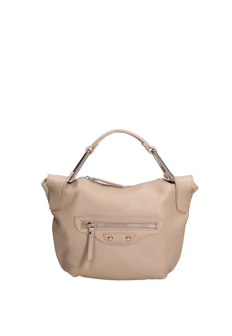 Geanta de piele cu maner si bareta detasabila - Maro taupe