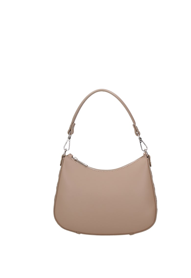 Geanta de piele cu bareta si nituri - Maro taupe