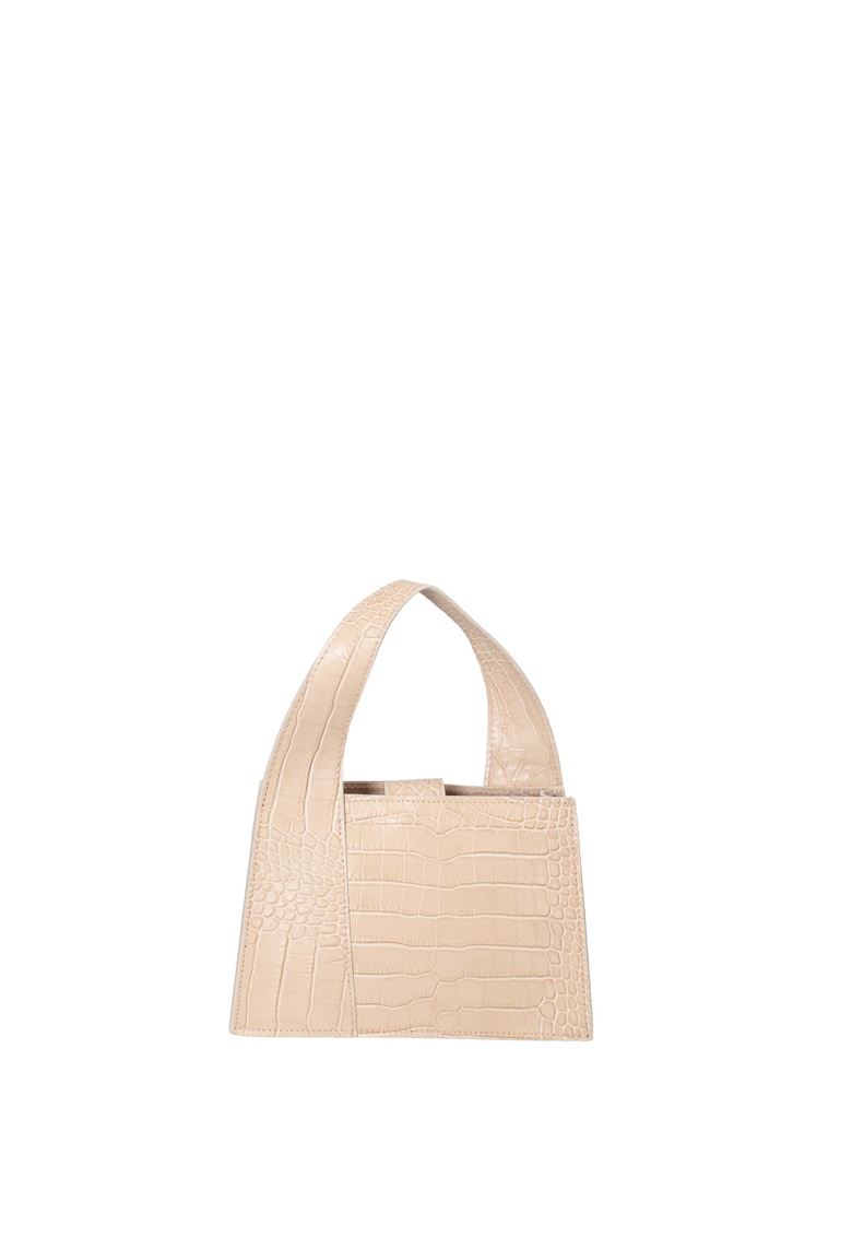 Geanta de piele cu maner si model reptila - Bej