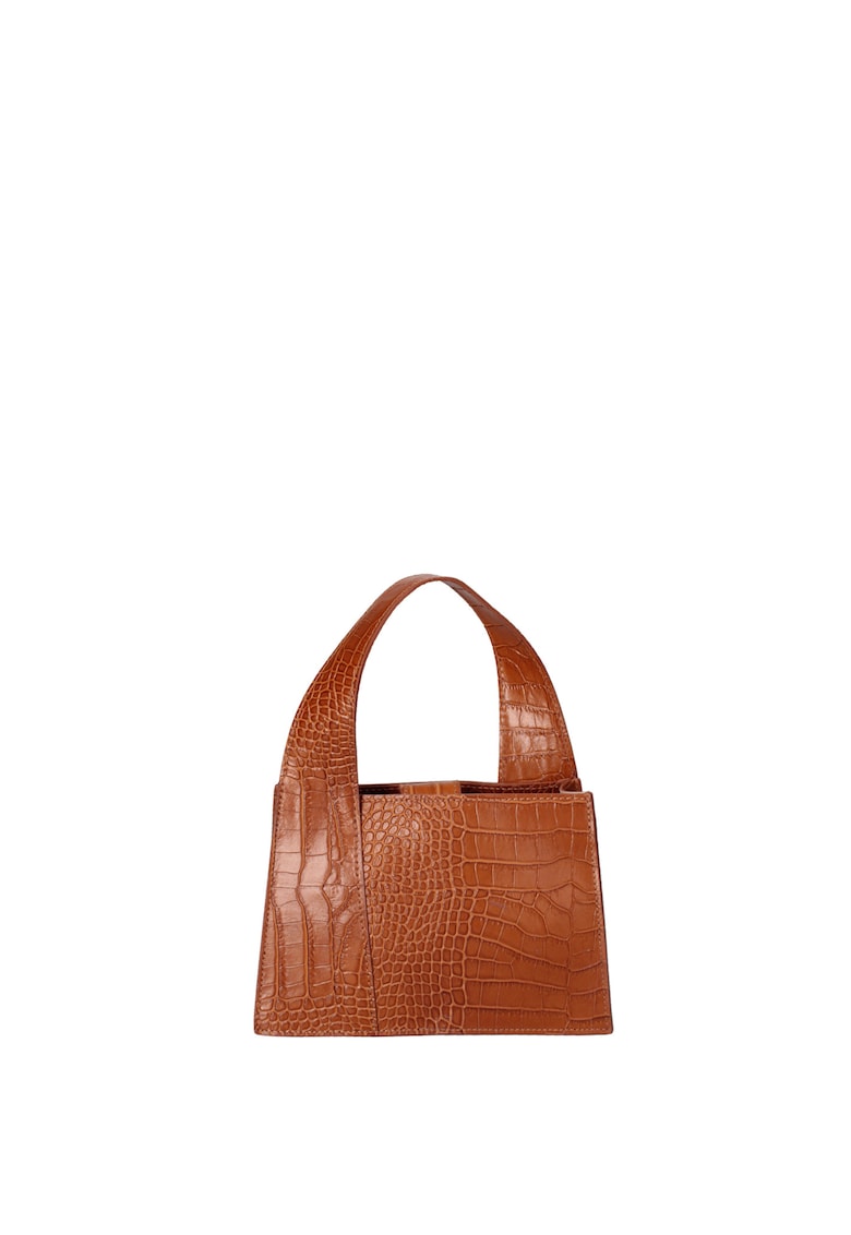 Geanta de piele cu maner si model reptila - Maro cognac