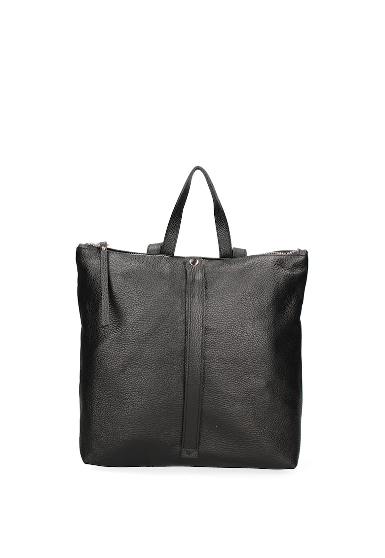 Rucsac de piele cu buzunar cu fermoar - Negru