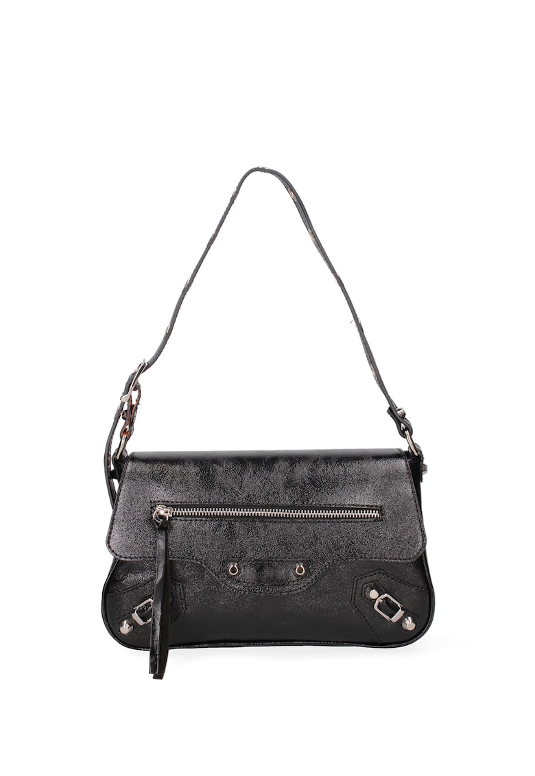 Geanta de piele cu bareta de umar - Negru