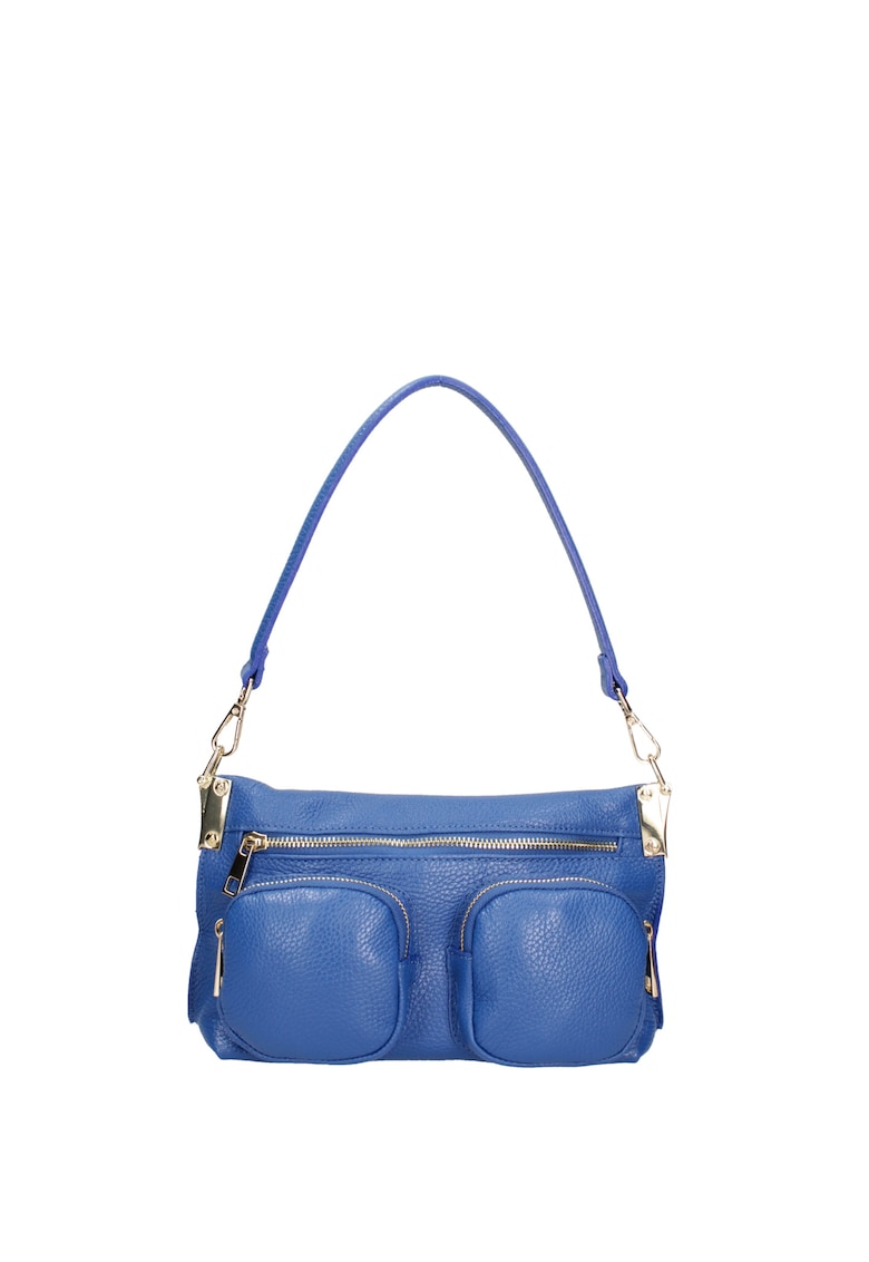 Geanta de piele cu bareta de umar si buzunare multiple - Albastru royal