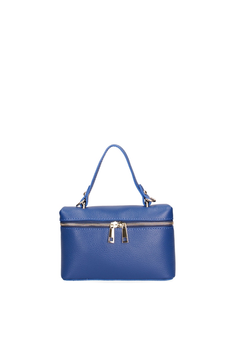 Geanta de piele cu maner si bareta aditionala - Albastru royal