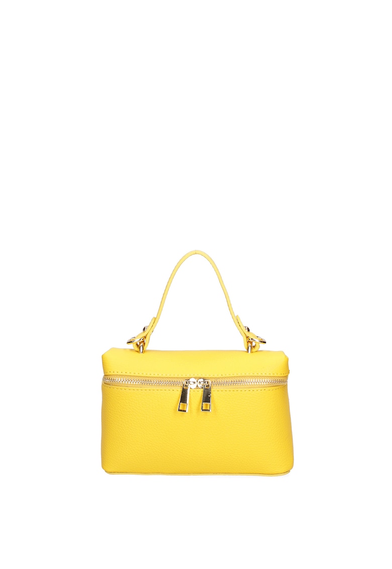 Geanta de piele cu maner si bareta aditionala - Galben