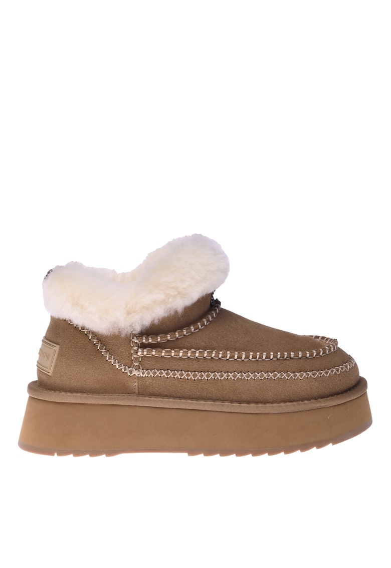 Ghete slip-on flatform de piele intoarsa - Maro camel