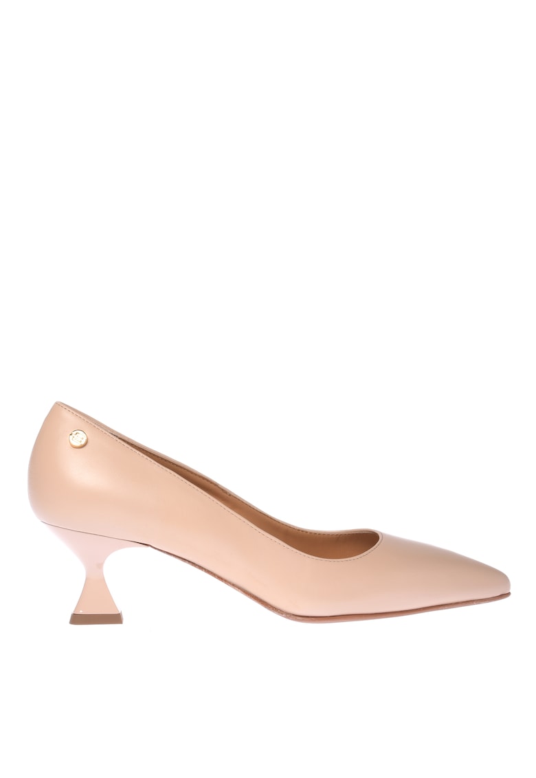 Pantofi de piele cu toc inalt si varf ascutit - Bej deschis