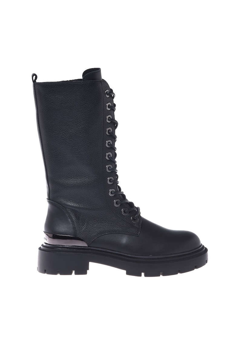 Cizme lungi de piele cu siret - Albastru ultramarin