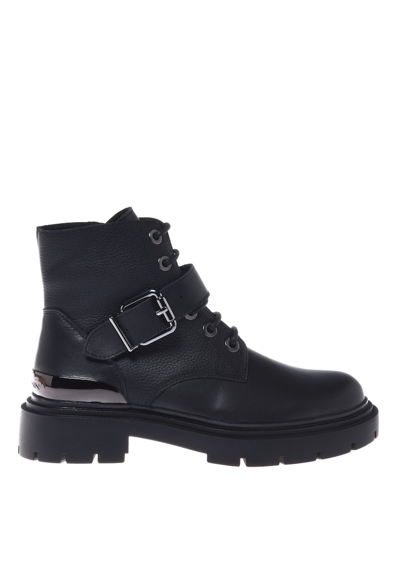 Ghete de piele cu catarama decorativa - Negru