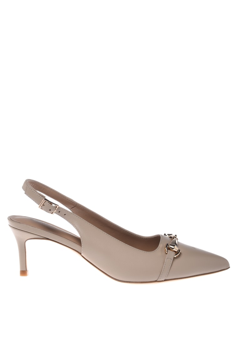 Pantofi slingback de piele cu varf ascutit - Bej deschis