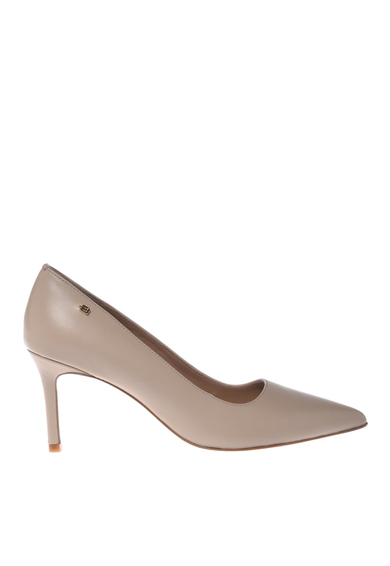 Pantofi de piele cu varf ascutit - Bej deschis
