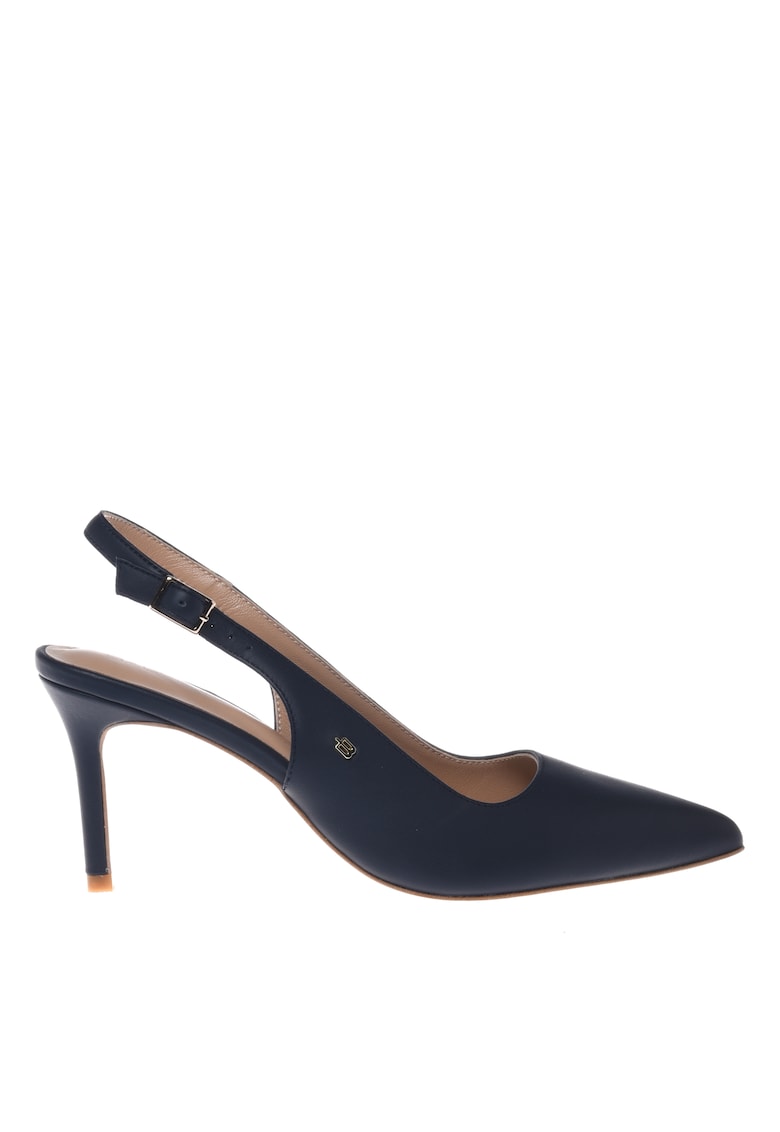 Pantofi slingback de piele cu varf ascutit - Albastru inchis