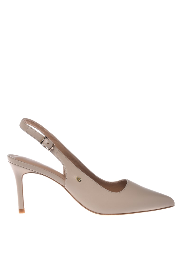 Pantofi slingback de piele cu varf ascutit - Alb fildes