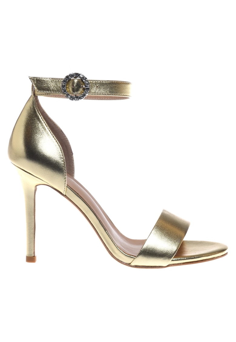 Sandale de piele cu toc - Auriu platinat