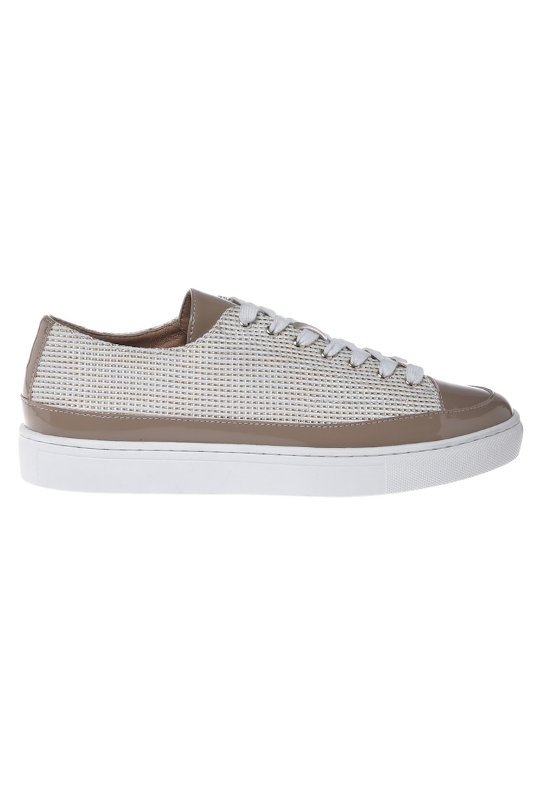 Pantofi sport unisex low-cut cu segmente din tuid - Alb/Maro taupe